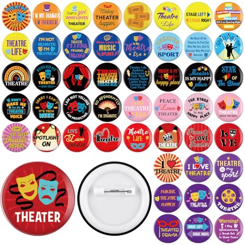 Landical 50 Pcs Funny Round Button Pins Unique Graphic Badges, Cute Cartoon Decorative Brooch Pins for Backpacks, Hats Jackets Clothing DIY Craft Gift Favors - style: Theater