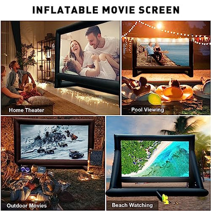 Inflatable Projector Screen, 24FT Blow Up Movie Screen Outdoor Projector, Easy Set Up One-piece Design Front & Rear Projection with Air Blower for Outside Backyard Family Movie Night Pool Party - size: 24FT