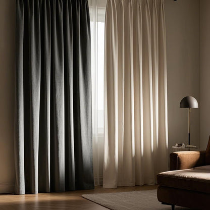 SMILETIME Ivory White and Dark Grey 52in X 84in Velvet Curtains with Grommet, Thermal Insulated Super Soft Privacy Noise Reducing Velvet Curtains for Living Room, 4 Panels