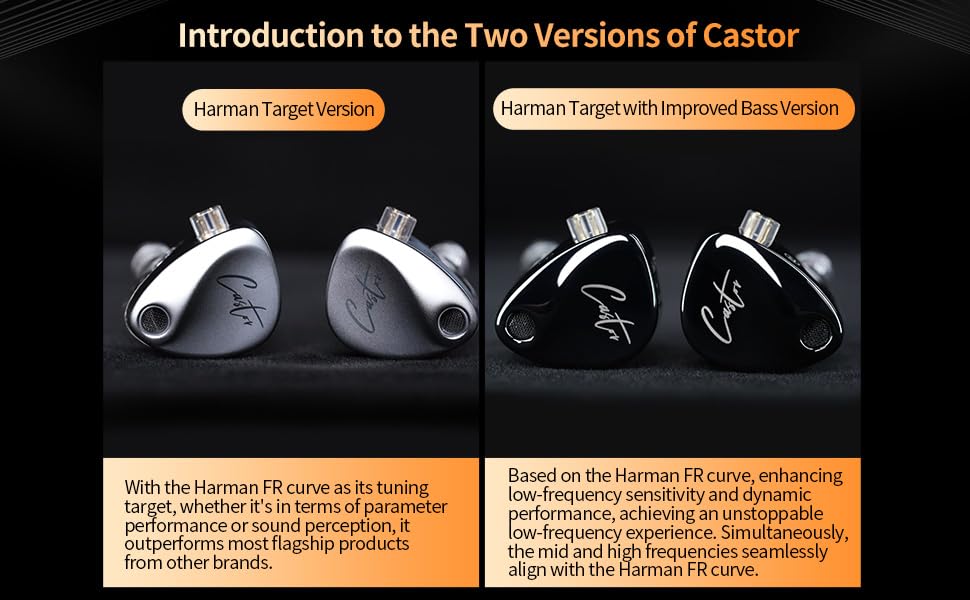 KZ Castor in Ear Monitor Headphones IEM in Ear Earphones, 2DD Tuning Adjustable Dual-Driver Supper Bass Wired Headphones, Harman Target with Improved Bass Version for Musicians/Gamers/Singers - color: Dark, style: without Mic