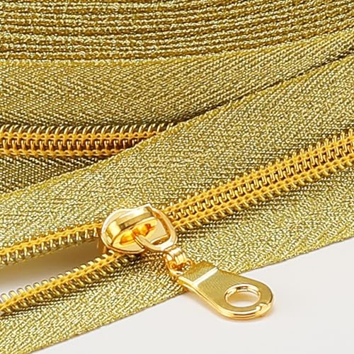 Sawoake 10 Yards Bulk Zipper(#5), Gold Nylon Coil Zipper with Gold Teeth by The Yards, Replacement Sewing Zipper with 10PCS Zipper Sliders for DIY Sewing Craft Bags(#5 Gold Gold) - color: Gold-SpunGold