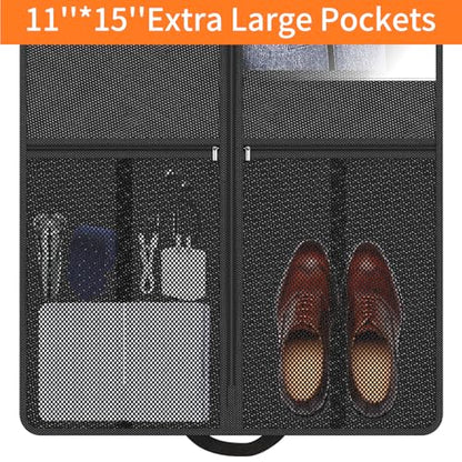 Suit Garment Clothes Travel Bag: 43 inch Lightweight Foldable Black Short Fabric Breathable - Hanging Storage Cover Pockets Zipper for Men - Wardrobe Carry Coat Jacket Uniform Tuxedo Shirt - size: 43"1Pack