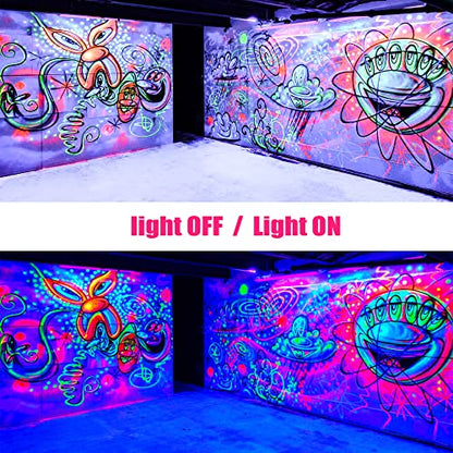 150W LED Black Light with Glow Tapes, 410nm UV Flood Lights with 10ft Cable & Plug, IP66 Waterproof, for Halloween Glow Party, Stage, Aquarium, Body Paint, Fluorescent Poster, 120V