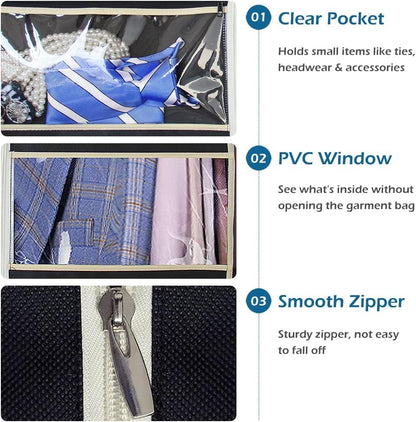 MISSLO Gusseted 60" Suit Dress Garment Bag with Clear Window Zipper Pocket Long Garment Cover (Black) - size: 60 inch