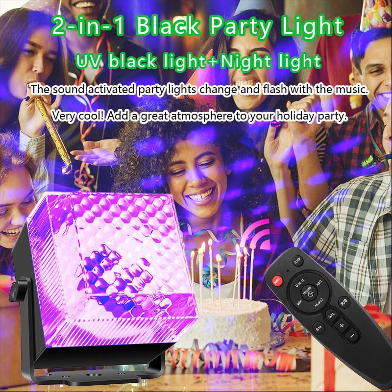 2 in 1 Disco Black Light Glow Party Lights,10W UV Disco Ball Light with Sound Activated Strobe Light Halloween Dj Party Lights Indoor for Halloween Christmas Birthday Party Dancing Decoration, 1 Pack