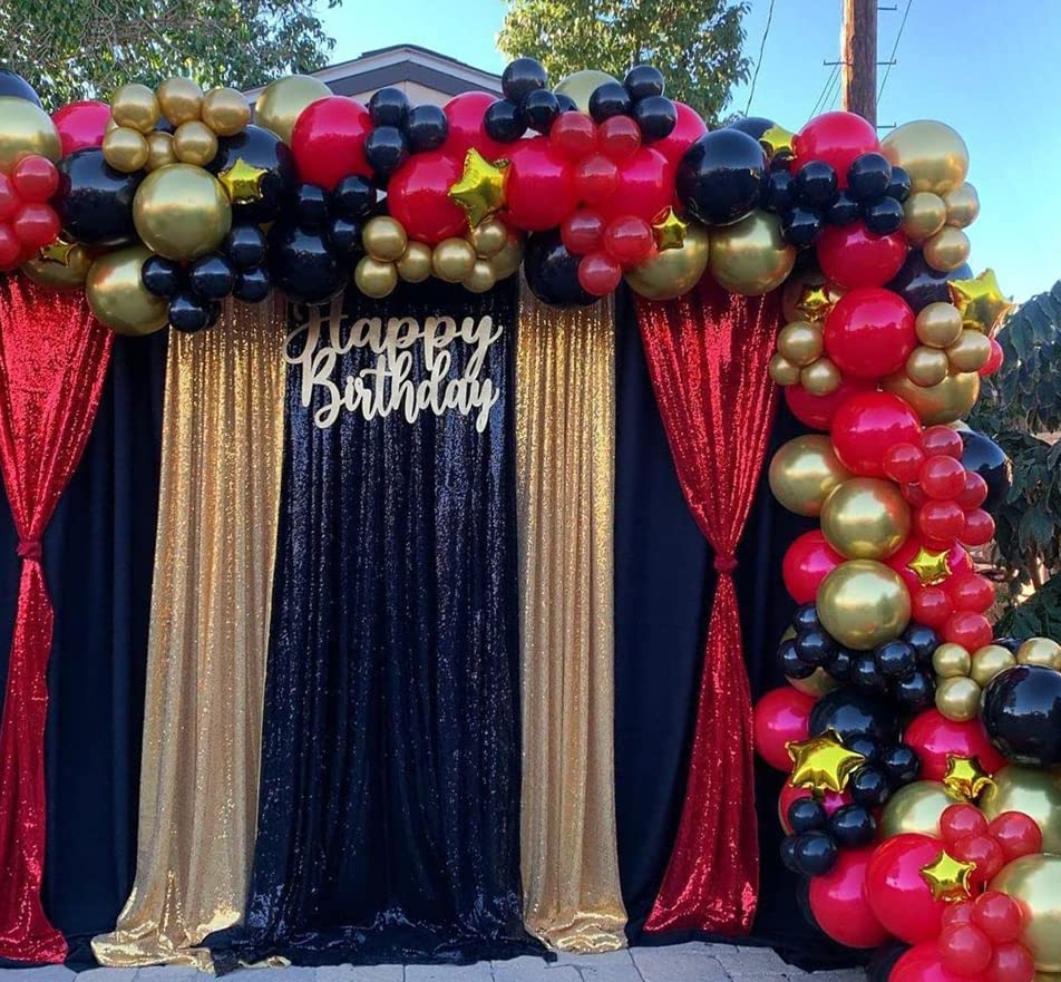 Sequin Backdrop Curtain 4 Panels 2FTx8FT Glitter Background Drapes Sparkle Photography Backdrop for Party Wedding Birthday Wall Decoration (Red× 2 and Gold×2) | Glitter Background Drapes, Sparkle Photography Backdrop, For Party Wedding Birthday, Wall Deco