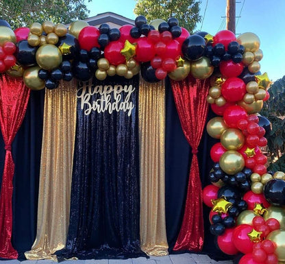 Sequin Backdrop Curtain 4 Panels 2FTx8FT Glitter Background Drapes Sparkle Photography Backdrop for Party Wedding Birthday Wall Decoration (Red× 2 and Gold×2) | Glitter Background Drapes, Sparkle Photography Backdrop, For Party Wedding Birthday, Wall Deco